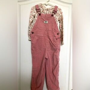 Little Girl’s OshKosh B’gosh pink corduroy overalls w/ pink flowered shirt